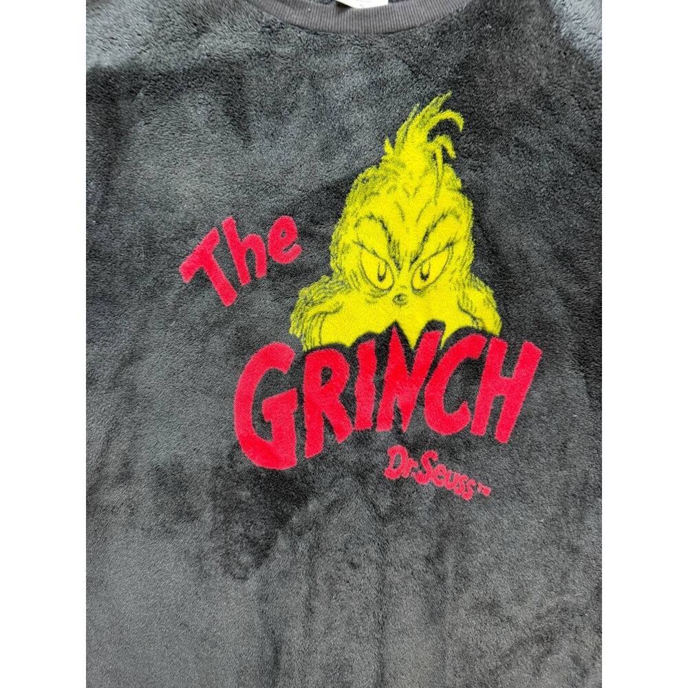 Dr Seuss The Grinch Plush Fleece Pajama Set Youth XL 10-12 Black Green - Picture 3 of 15